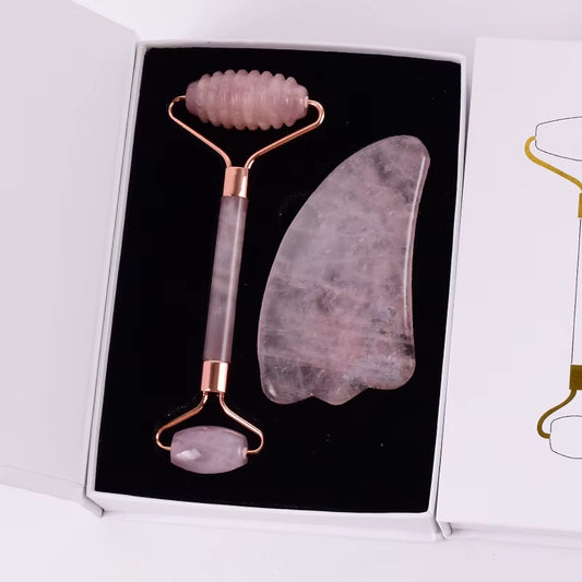 Face Care Massage Roller Natural Rose Quartz Gua Sha Tool Health Skin Acupuncture Massager Neck Slimming anti Wrinkle Cellulite