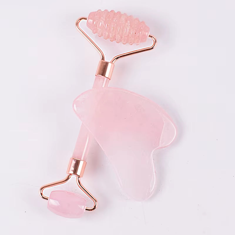 Face Care Massage Roller Natural Rose Quartz Gua Sha Tool Health Skin Acupuncture Massager Neck Slimming anti Wrinkle Cellulite